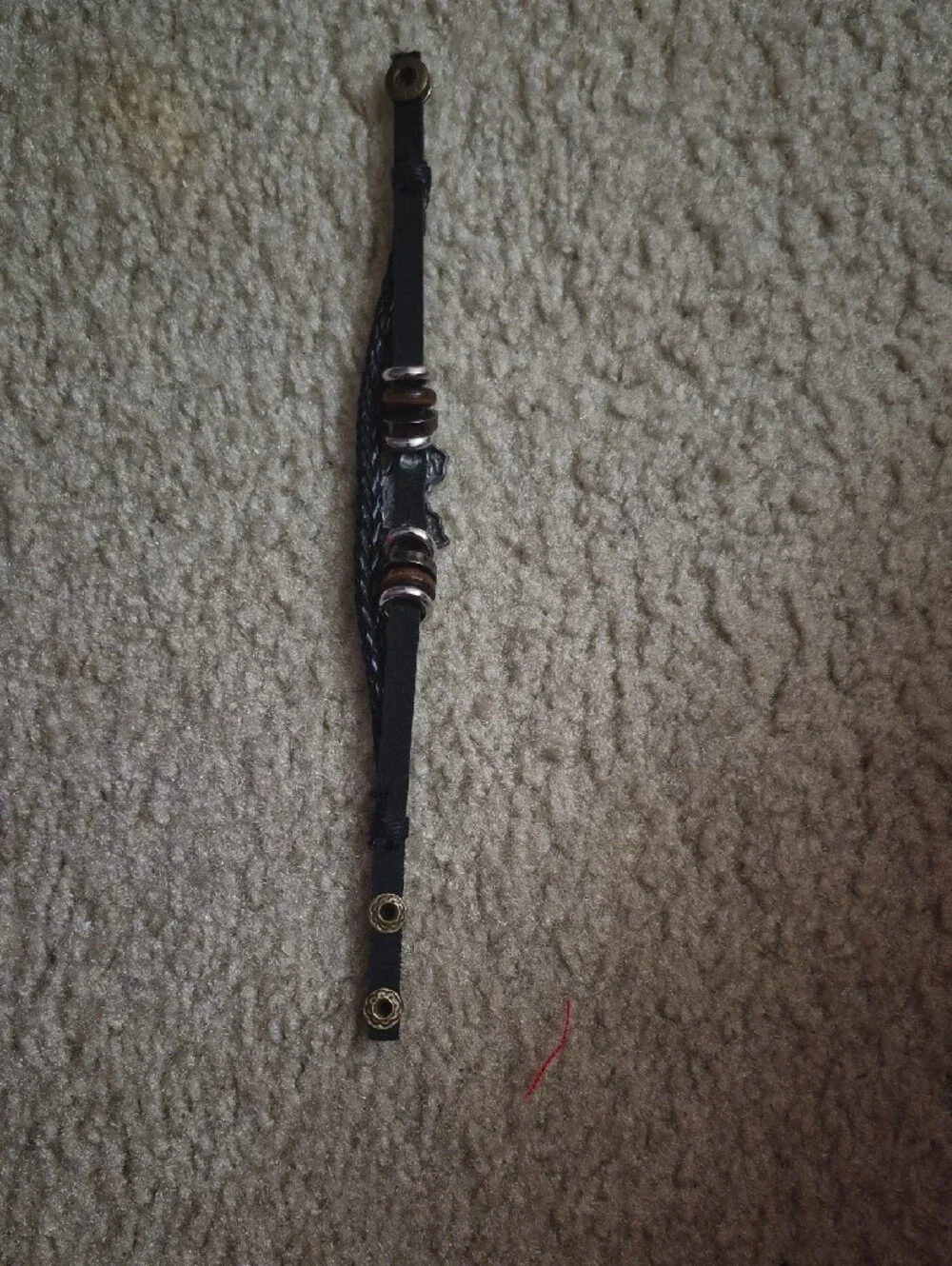 Men's Black Genuine Leather Braided Wrist Bracelet with Metal Bead Accent (NWT)